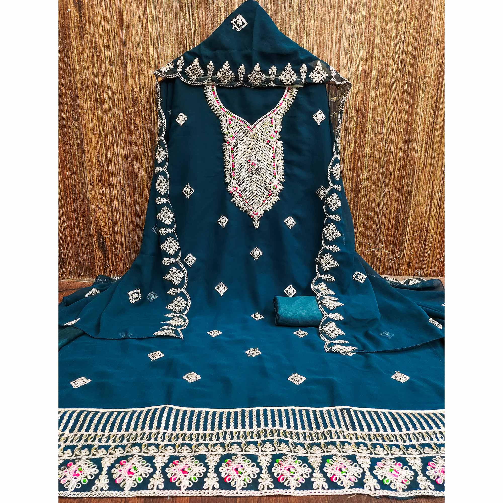 Morpich Sequins Embroidered Georgette Dress Material