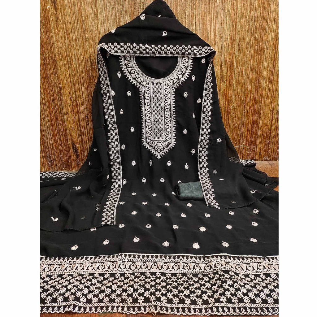Black Embroidered Georgette Dress Material