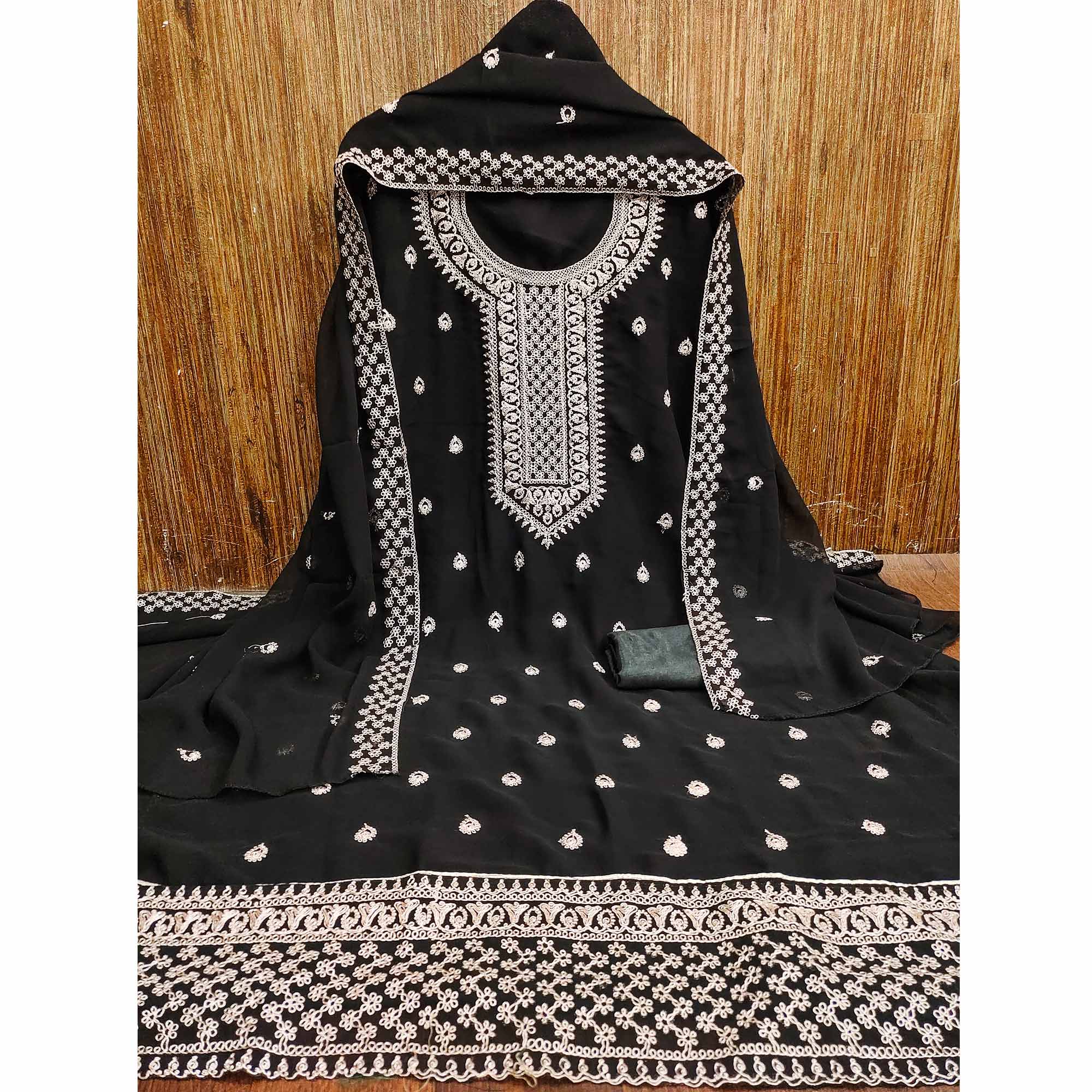 Black Embroidered Georgette Dress Material