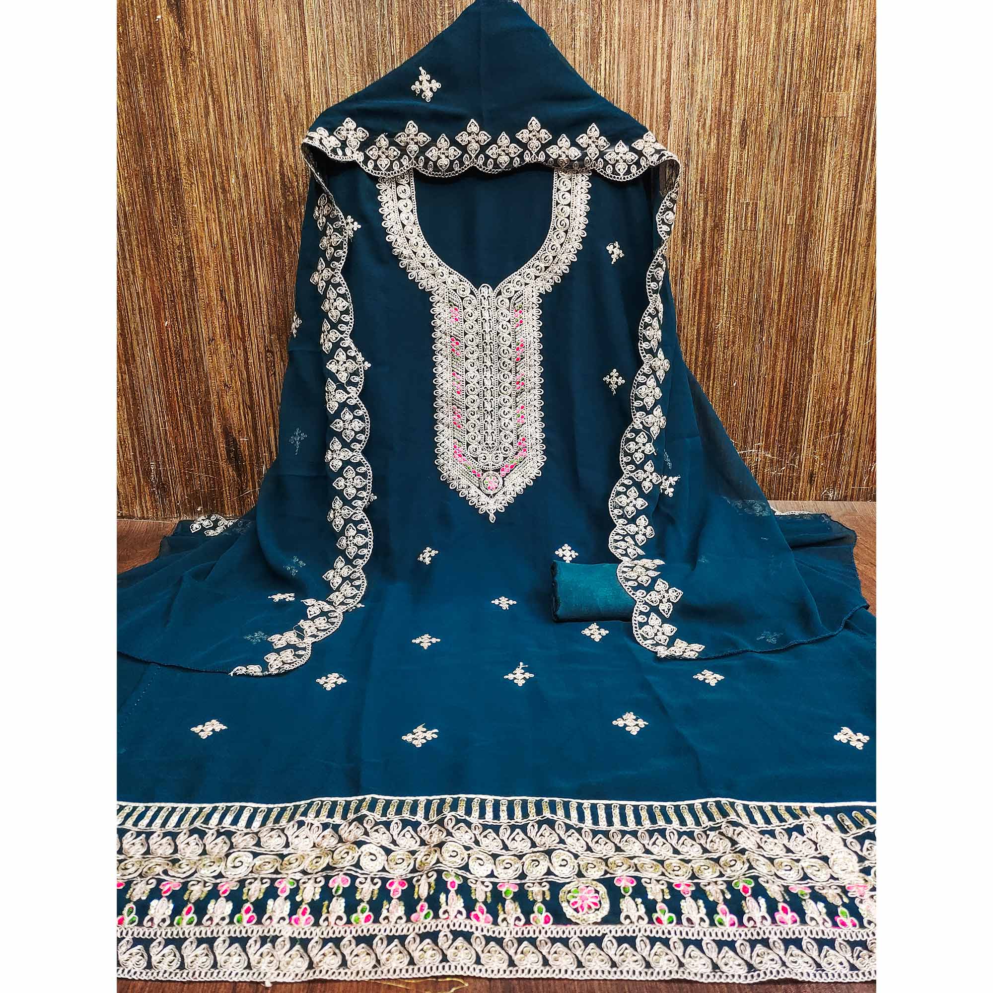 Morpich Floral Embroidered Georgette Dress Material