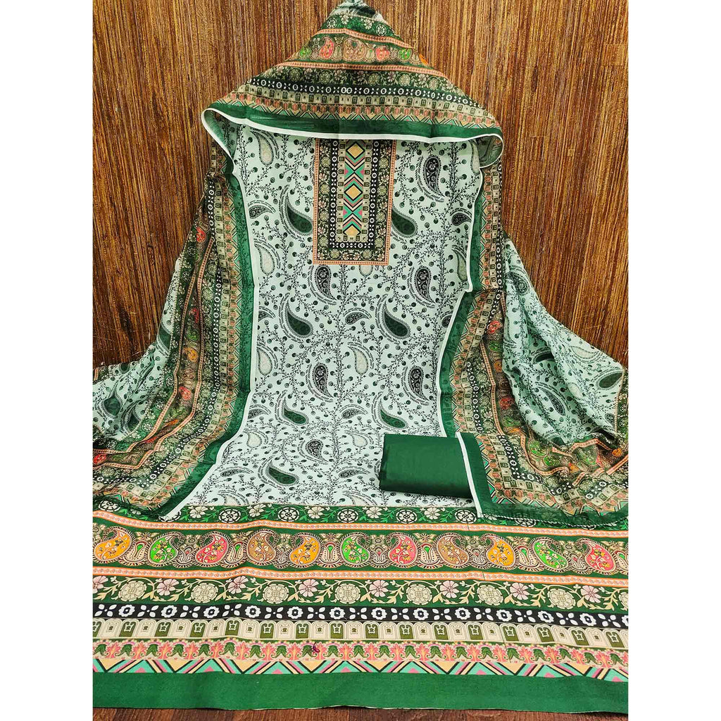 Green Floral Printed Cotton Blend Dress Material