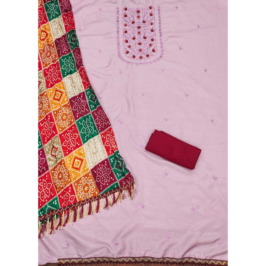 Light Purple Floral Embroidered Cotton Blend Dress Material