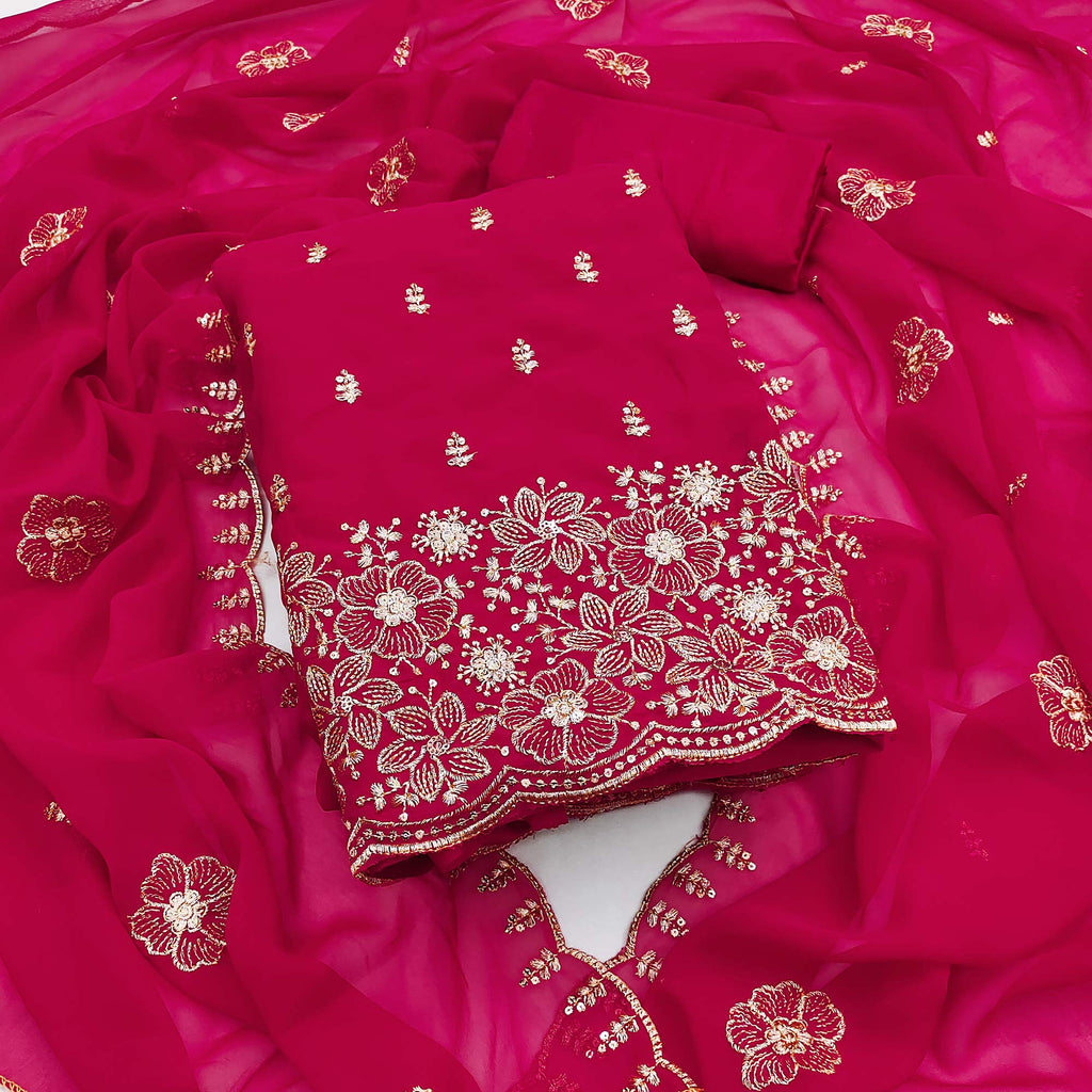 Pink Floral Sequins Embroidered Georgette Dress Material