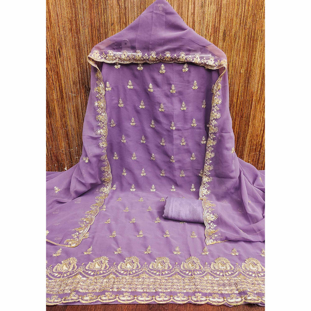 Lavender Georgette Dress Material with Sparkling Sequin Embroidery