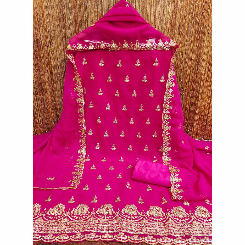 Pink Georgette Dress Material with Sparkling Sequin Embroidery