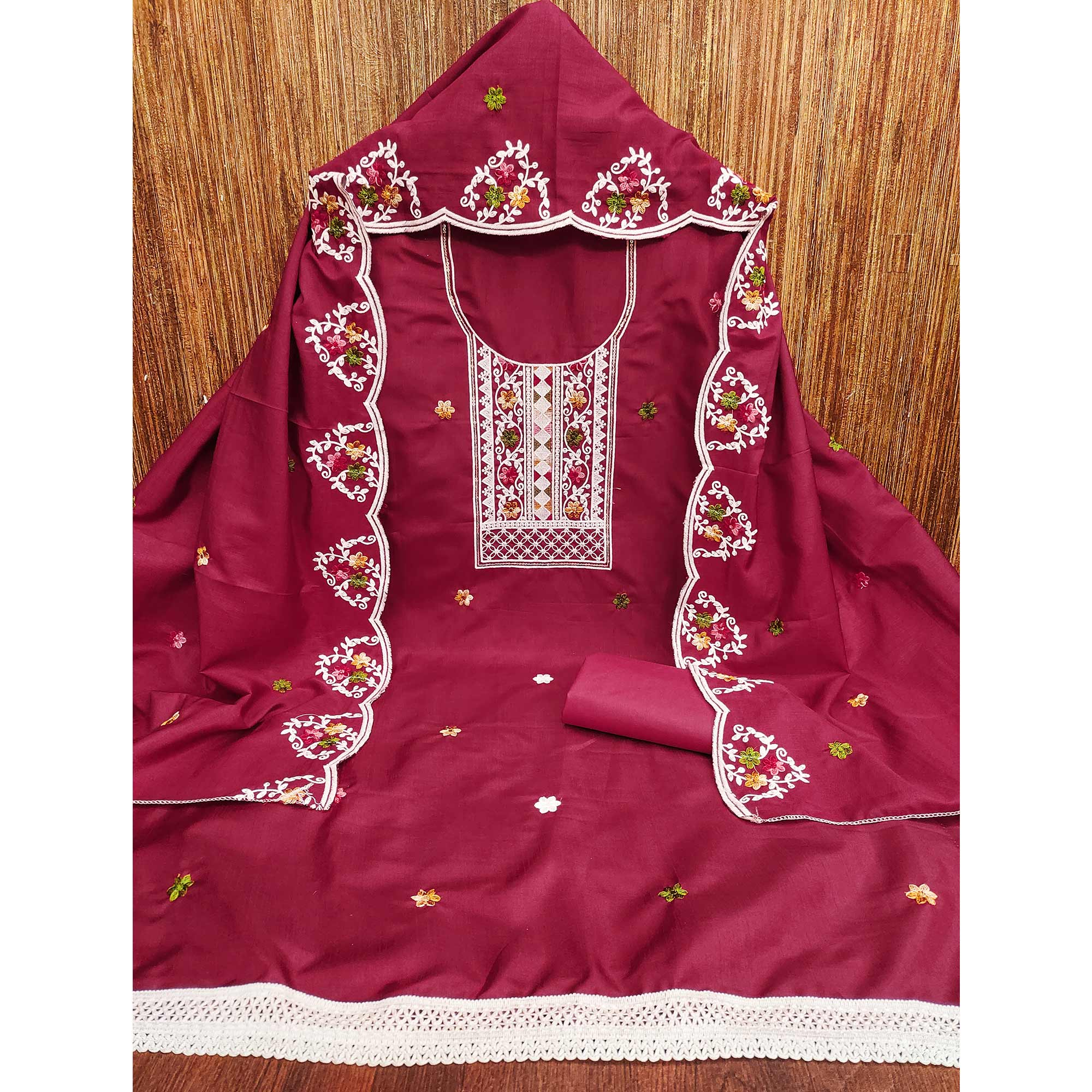 Charming Pink Floral Sequin Embroidered Cotton Blend Dress Material