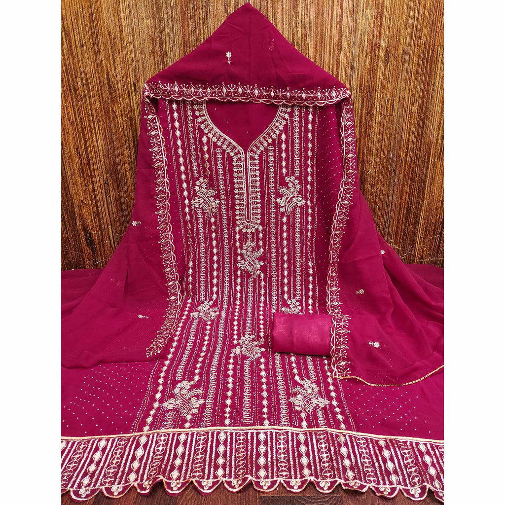 Pink Georgette Dress Material with Opulent Threadwork