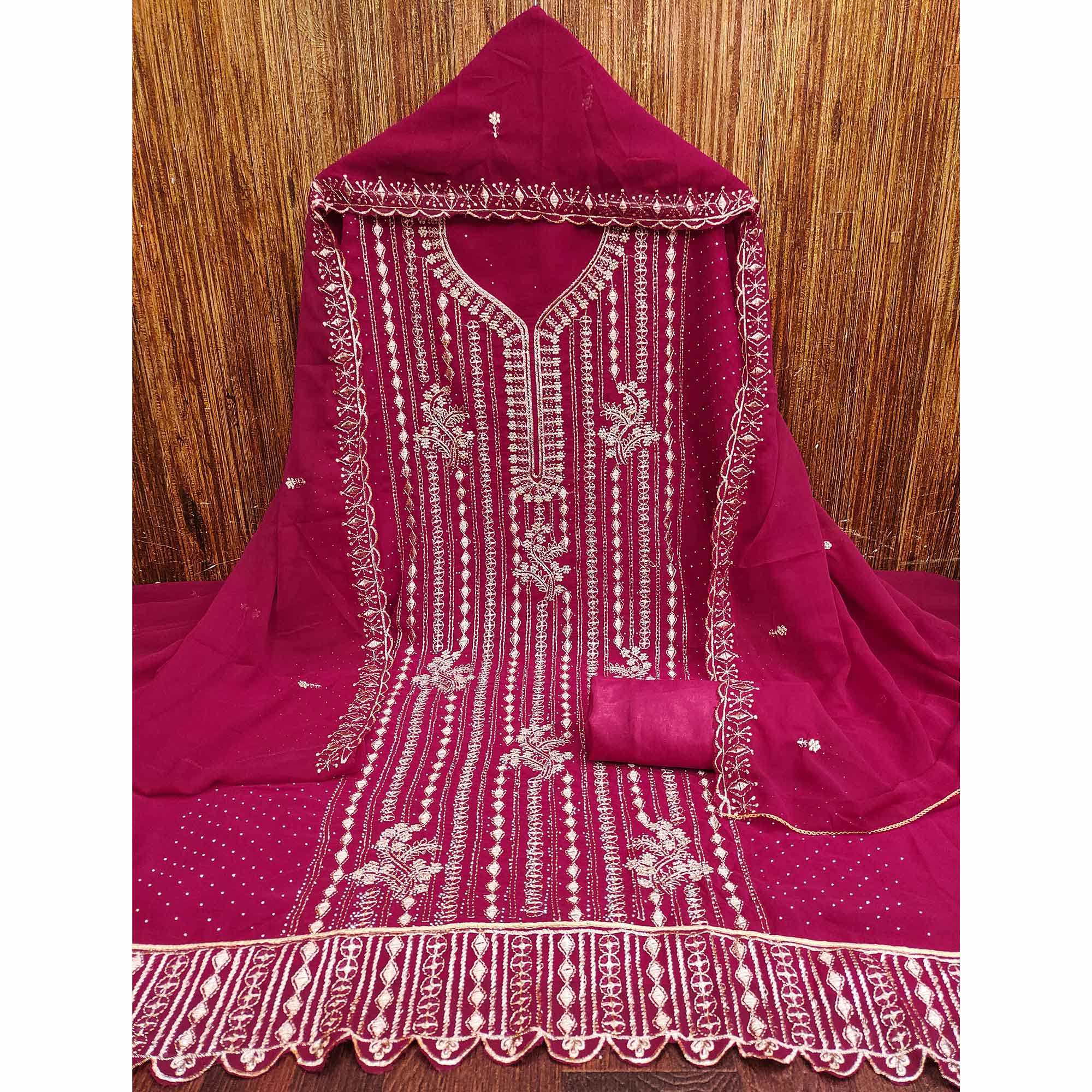 Pink Georgette Dress Material with Opulent Threadwork