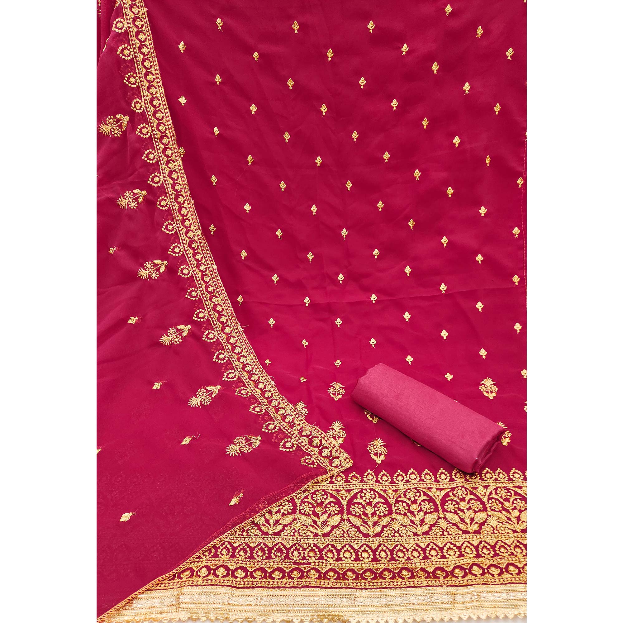Pink Floral Embroidered Georgette Dress Material