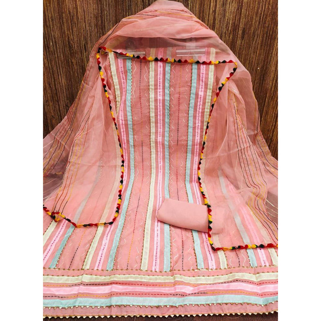 Peach Sequins Embroidered Chanderi Dress Material