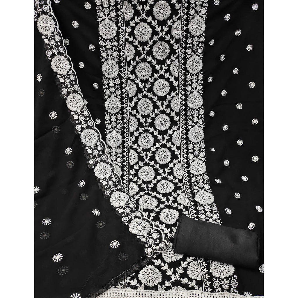 Black Floral Embroidered Georgette Dress Material