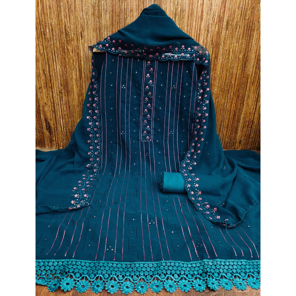 Blue Sequins Embroidered Georgette Dress Material