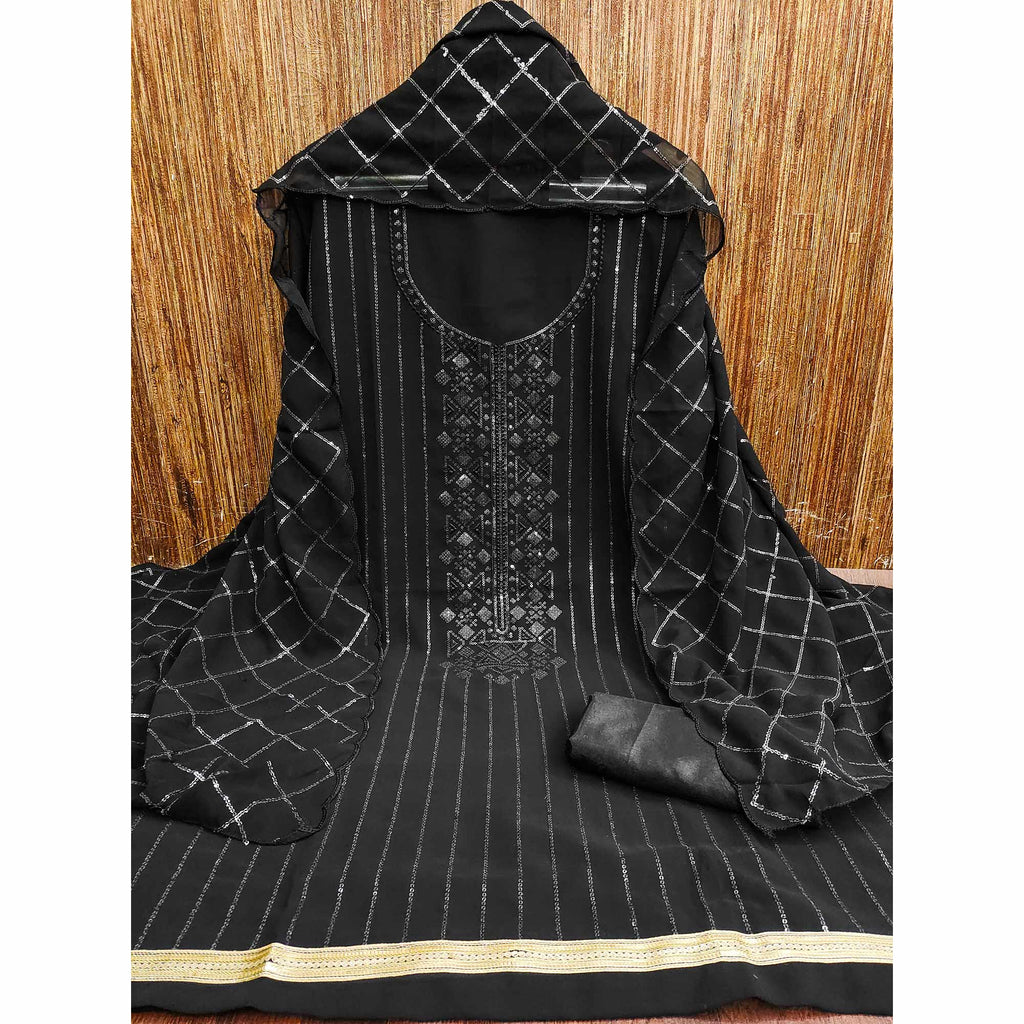 Black Sequins Embroidered Georgette Dress Material