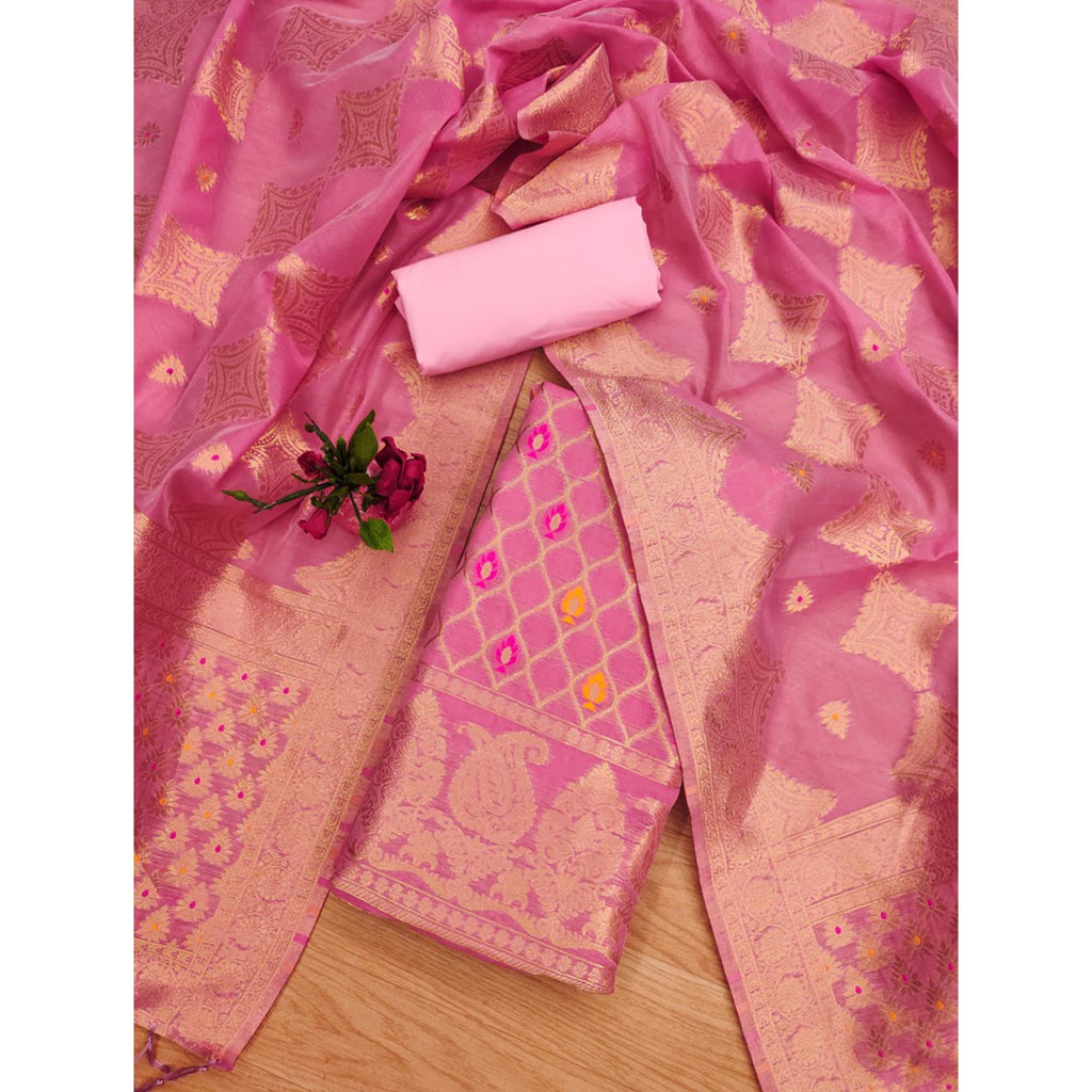 Pink Woven Chanderi Dress Material