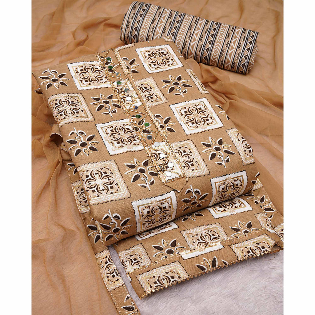 Chikoo Floral Printed Pure Cotton Dress Material