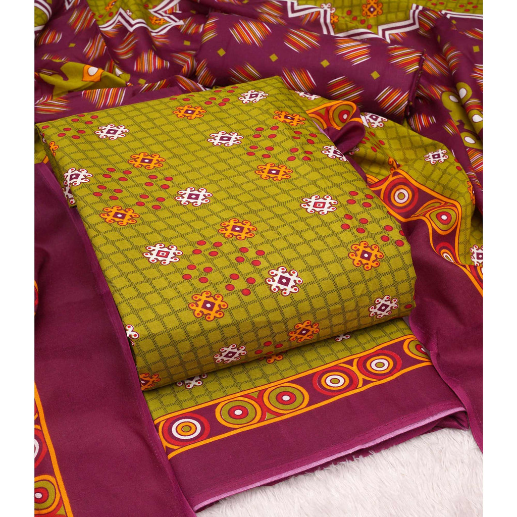 Green Printed Pure Cotton Dress Material