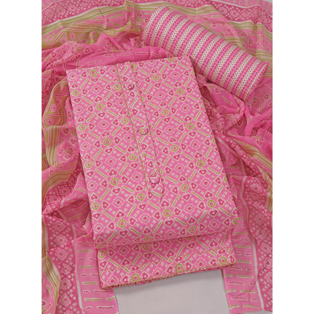 Pink Patola Printed With Gota Patti Work Pure Cotton Dress Material