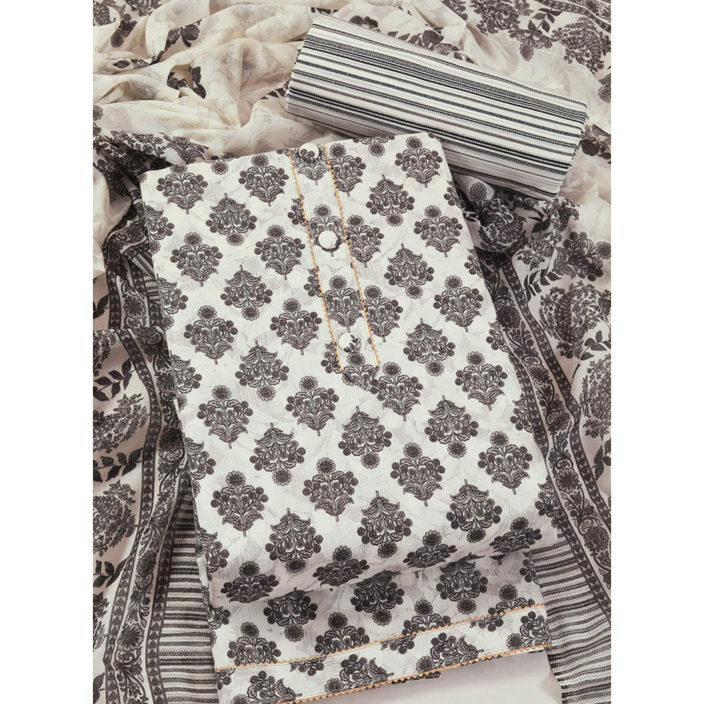 Offwhite Floral Printed With Gota Patti Work Pure Cotton Dress Material