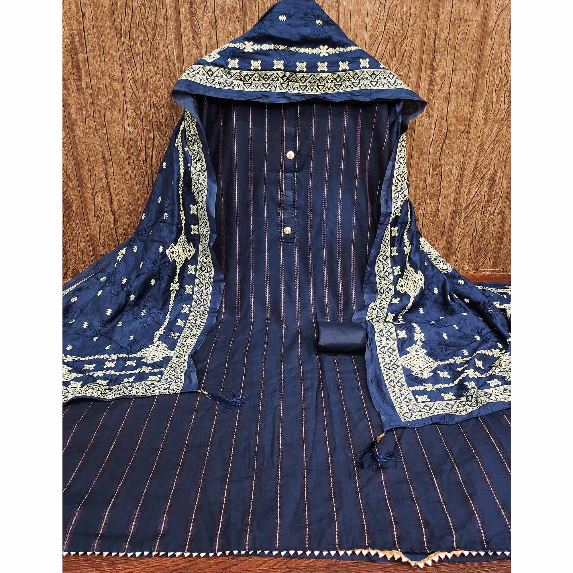 Navy Blue Woven Modal Dress Material