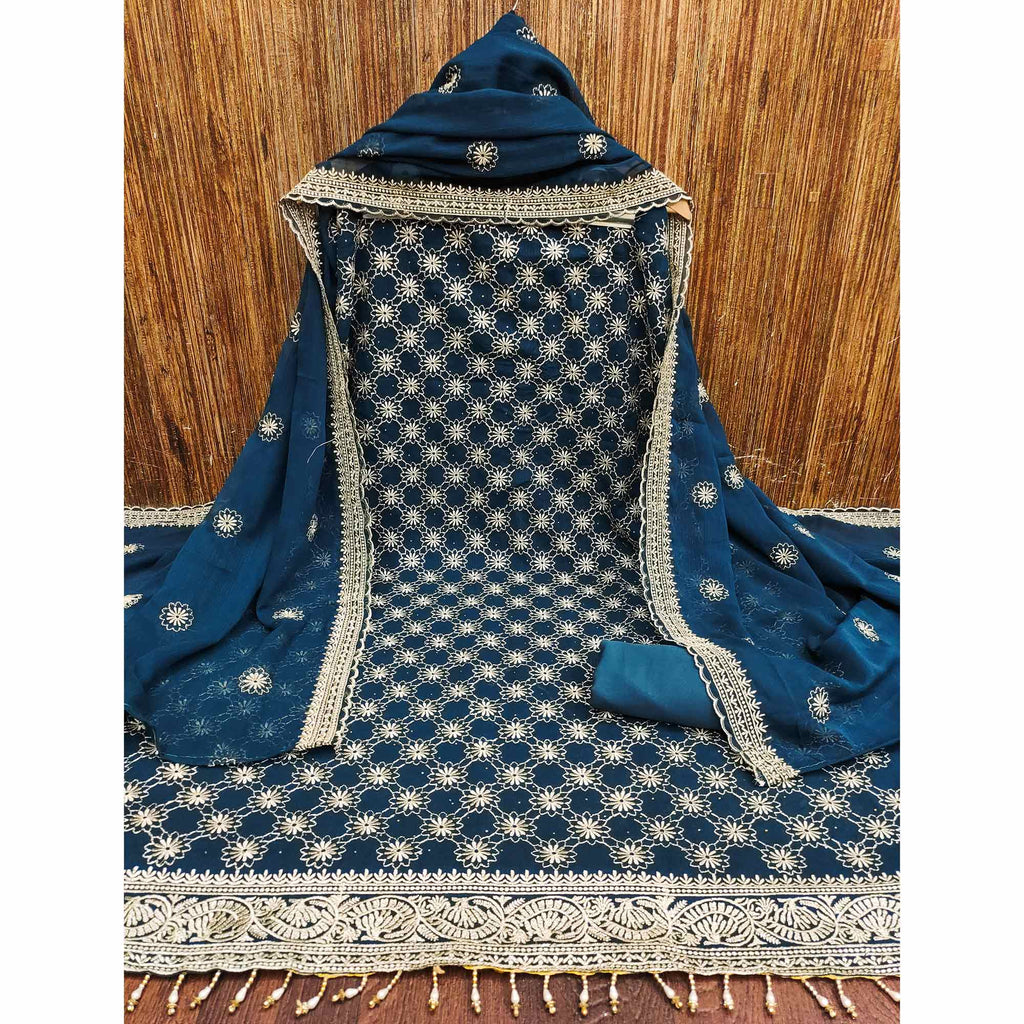 Morpich Floral Embroidered Georgette Dress Material