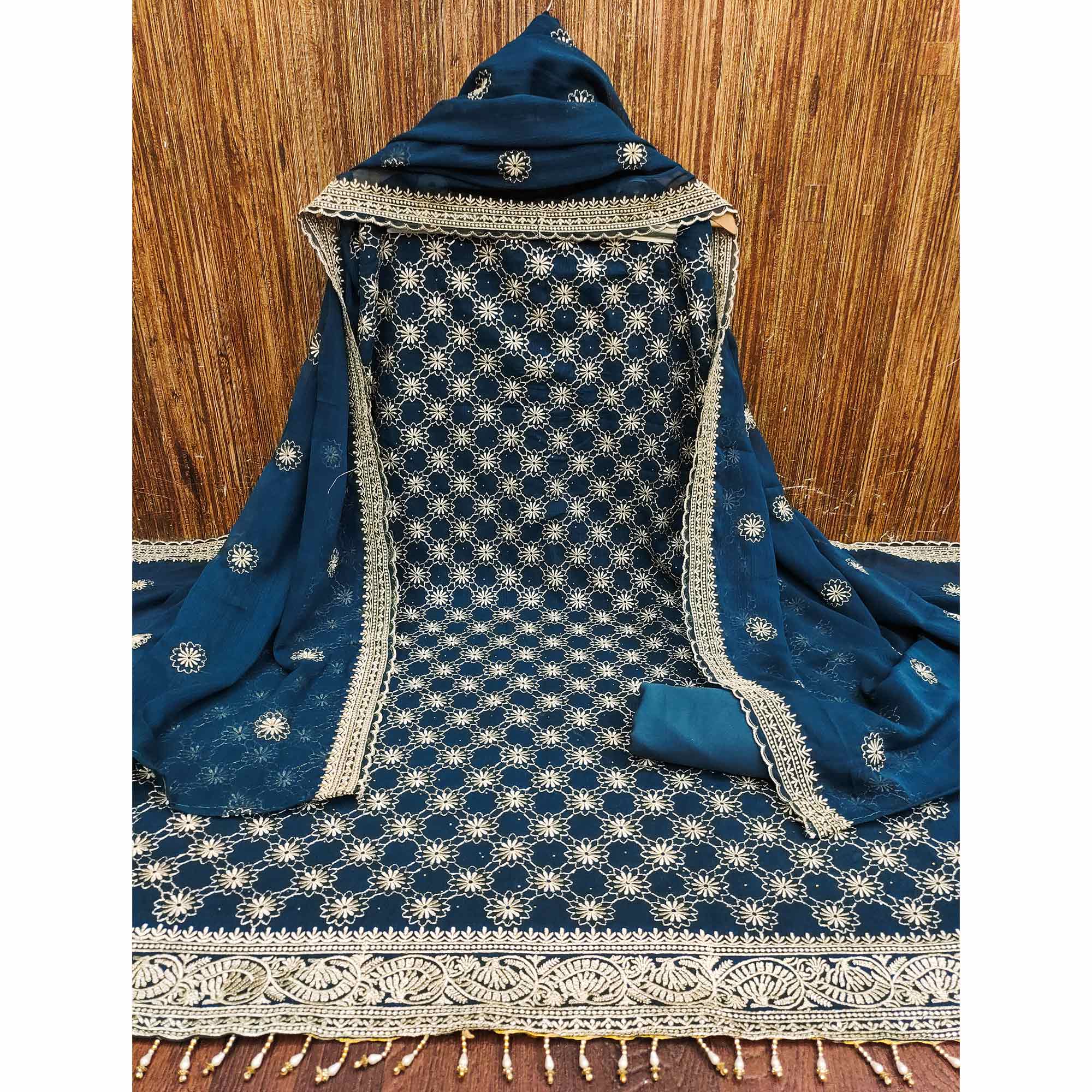 Morpich Floral Embroidered Georgette Dress Material