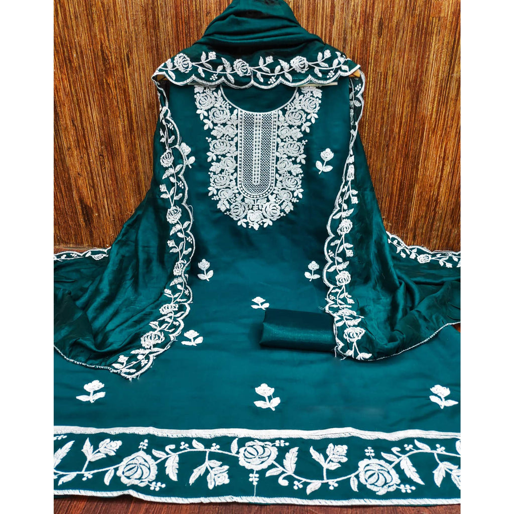 Morpich Floral Embroidered Chanderi Dress Material