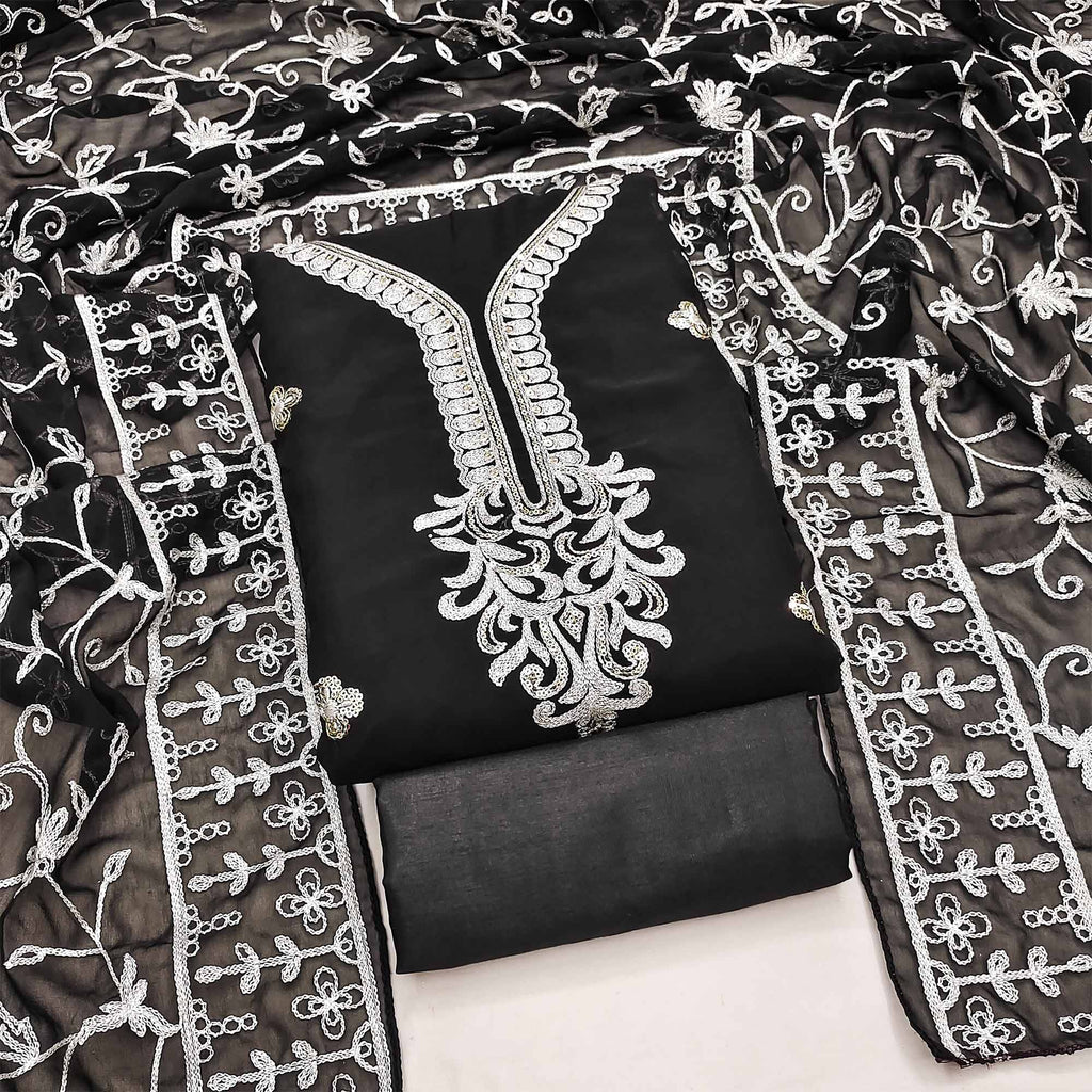 Black Floral Sequins Embroidered Georgette Dress Material