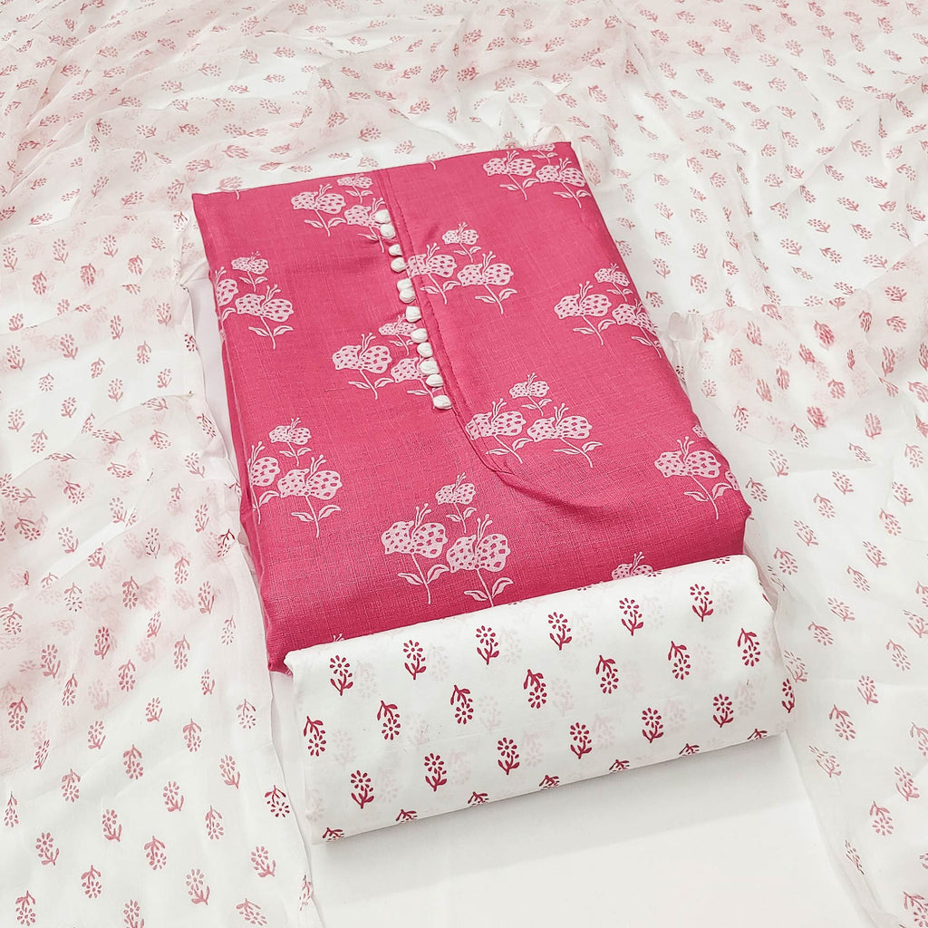 Pink Cotton Blend Floral Printed Dress Material