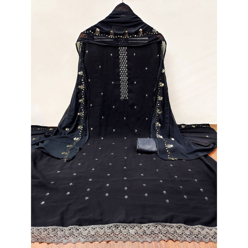 Black Floral Sequins Embroidered Georgette Dress Material