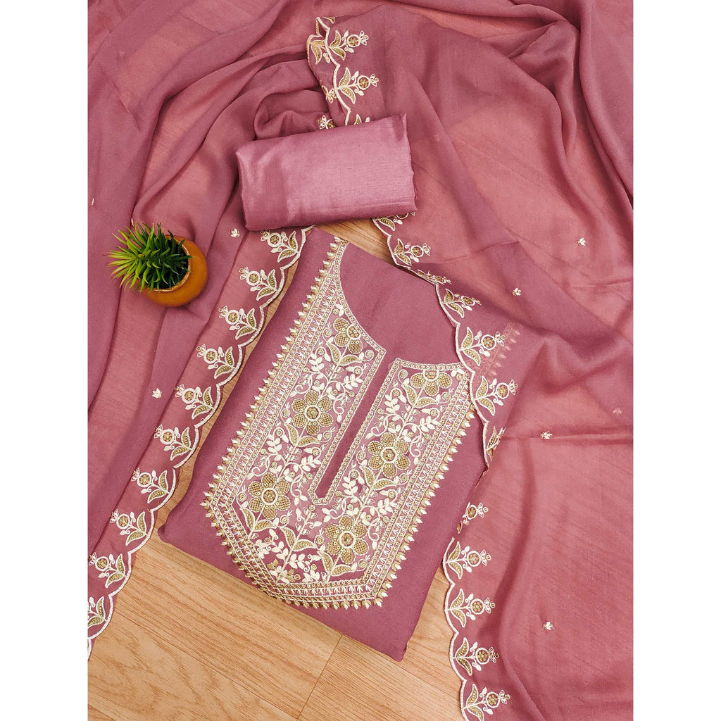 Pink Floral Sequins Embroidered Georgette Dress Material