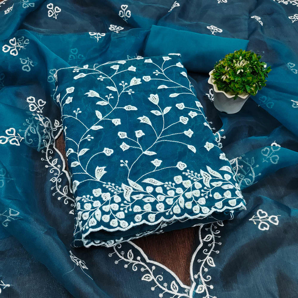 Morpich Floral Sequins Embroidered Organza Dress Material