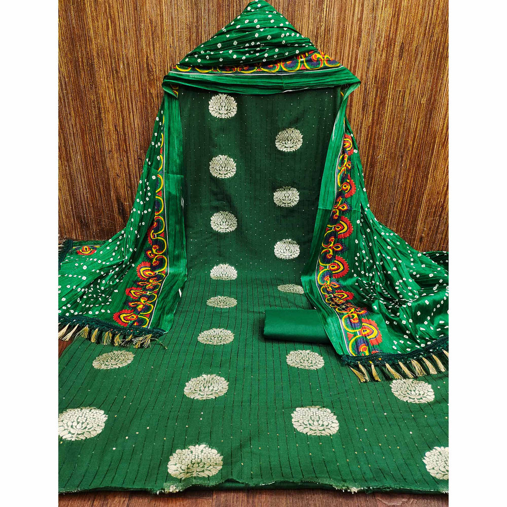 Green Sequins Embroidered With Woven Jacquard Dress Material