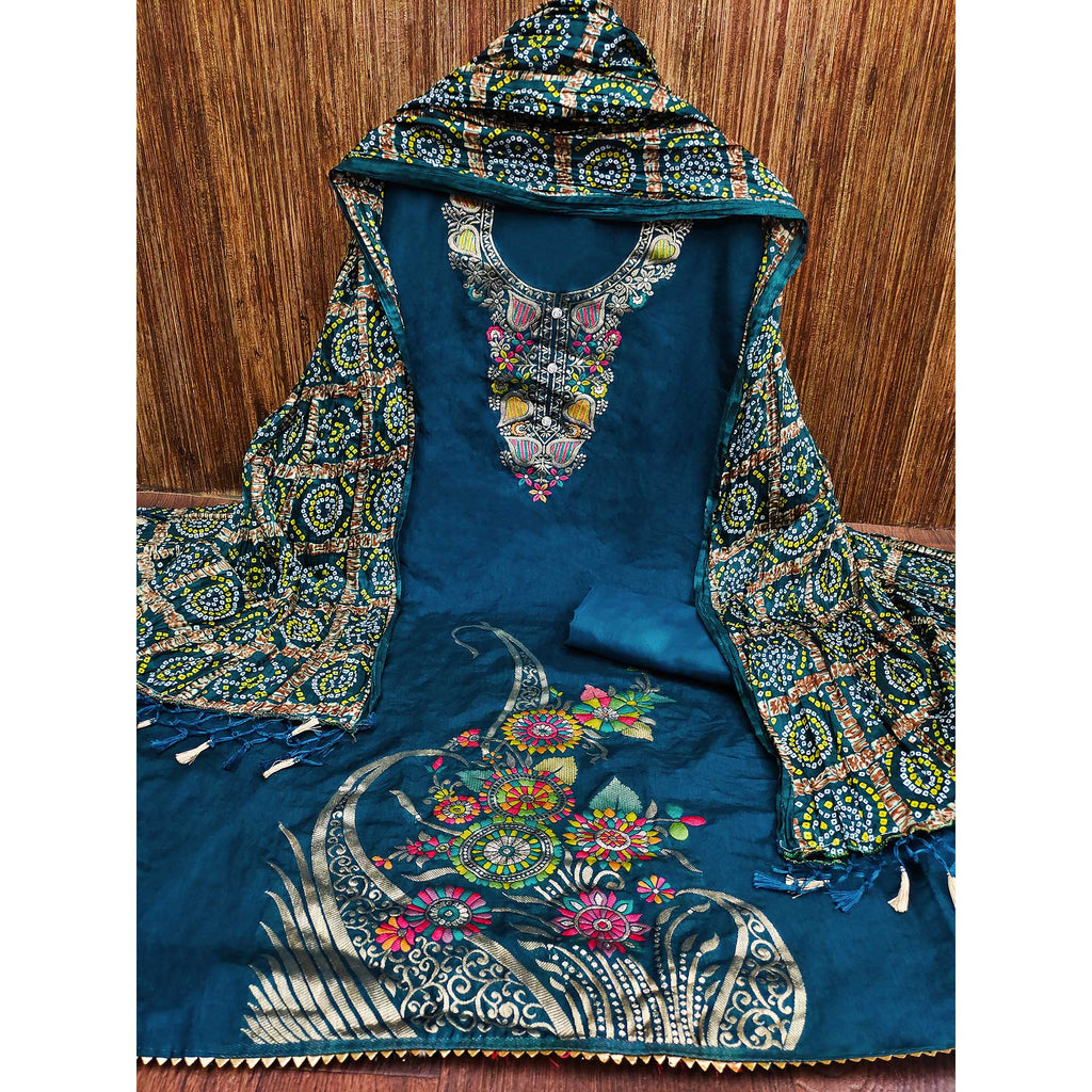 Morpich Floral Woven Chanderi Jacquard Dress Material