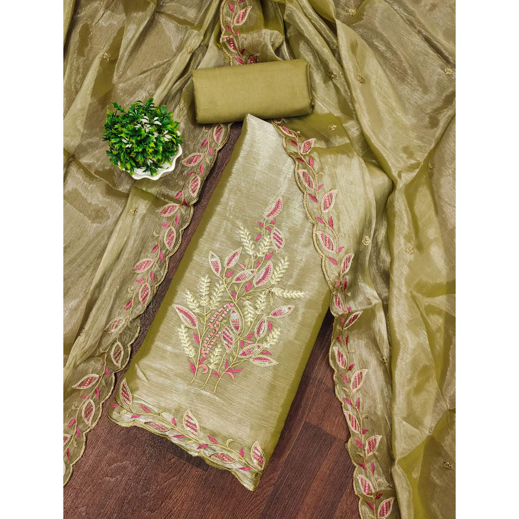 Green Floral Sequins Embroidered Burberry Zoya Silk Dress Material