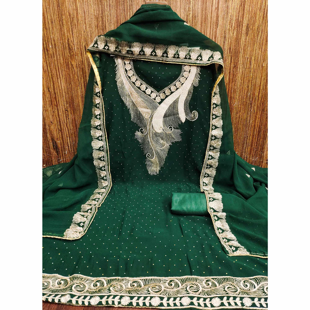 Green Embroidered With Swarovski Work Georgette Dress Material