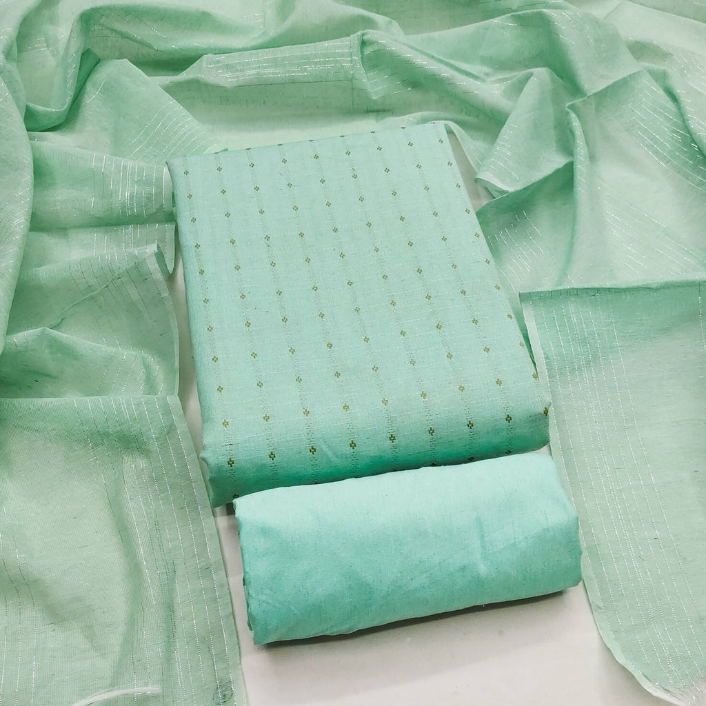 Graceful Turquoise Woven Poly Cotton Blend Dress Material