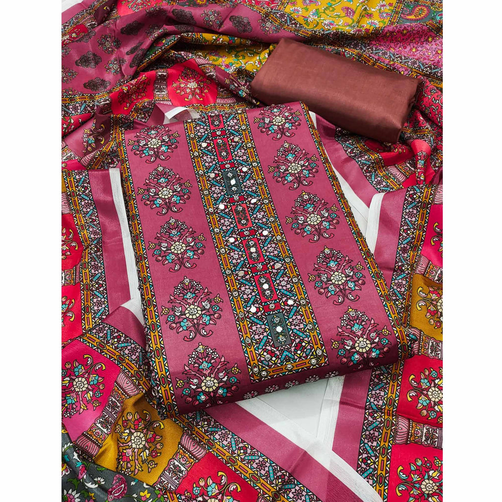 Dusty Pink Pakistani Dress Material Featuring Soft Chinon Fabric and Timeless Floral Prints