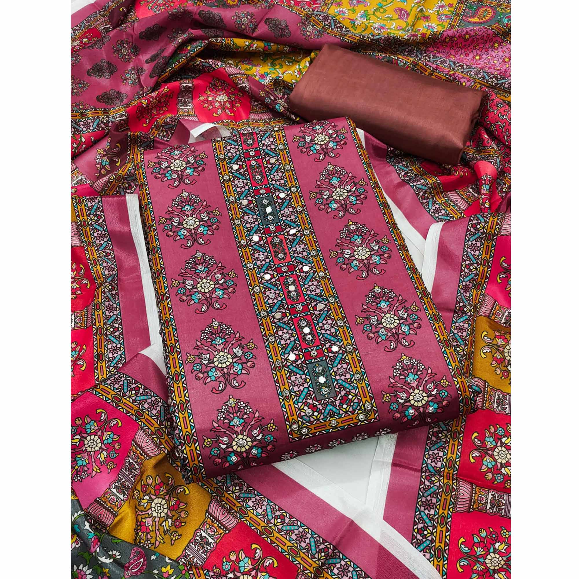 Dusty Pink Pakistani Dress Material Featuring Soft Chinon Fabric and Timeless Floral Prints