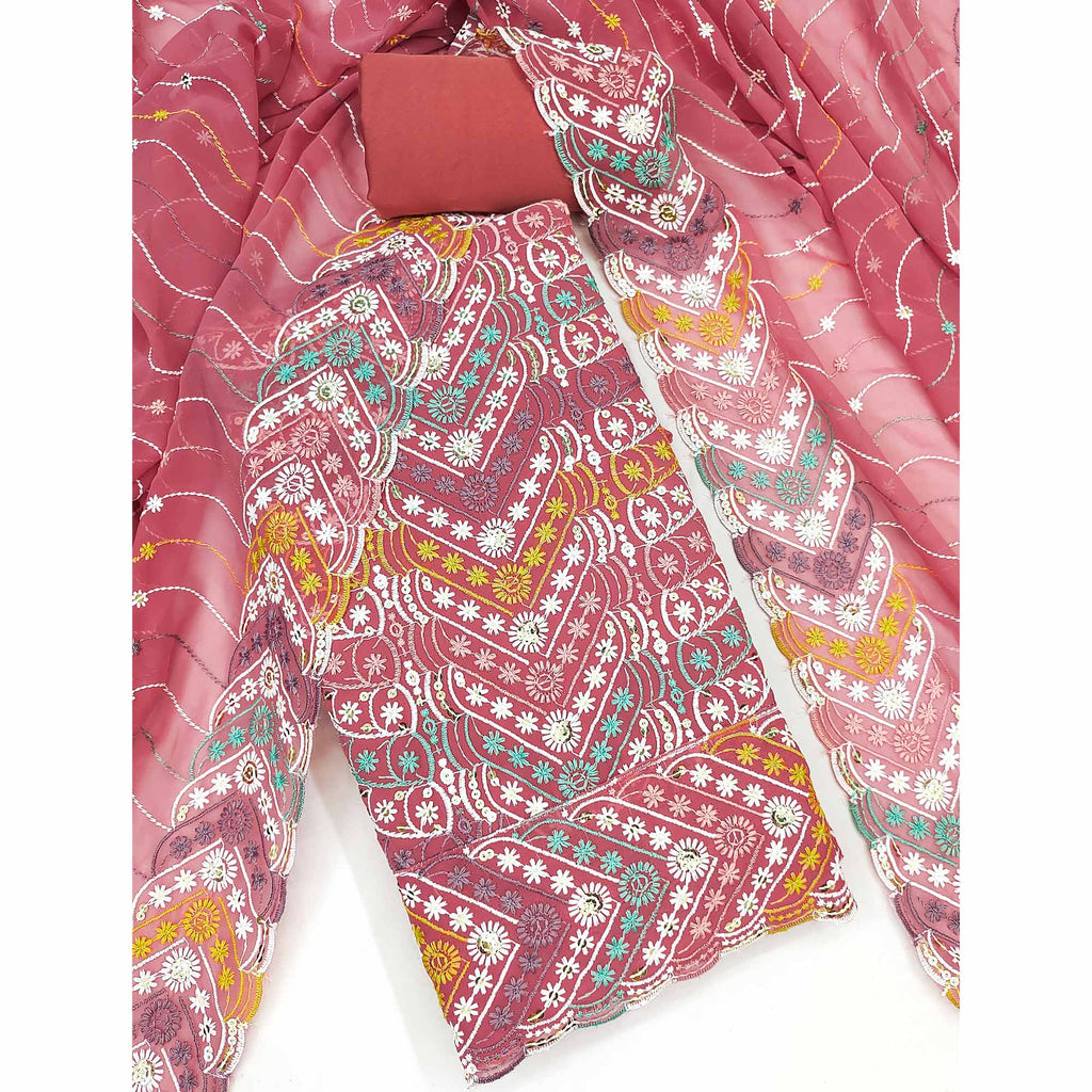 Pink Dress Material In Rich Jacquard With Intricate Heavy Embroidery