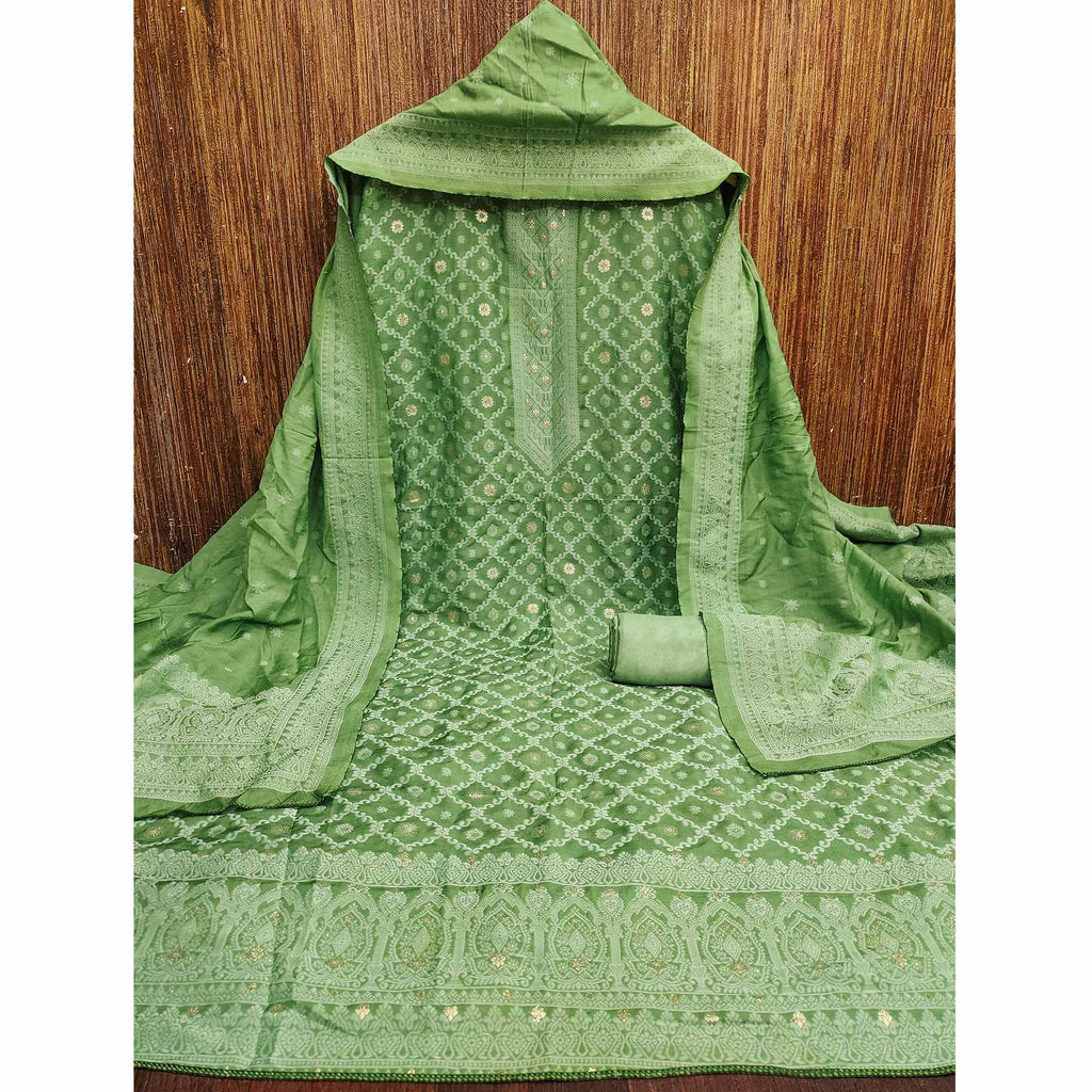 Banarasi Inspired Dark Green Jacquard Fabric for Elegant Ensembles