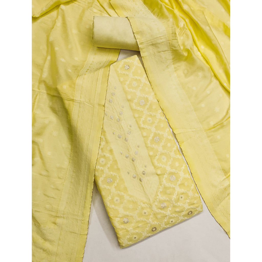 Banarasi Inspired Lemon Yellow Jacquard Fabric for Elegant Ensembles