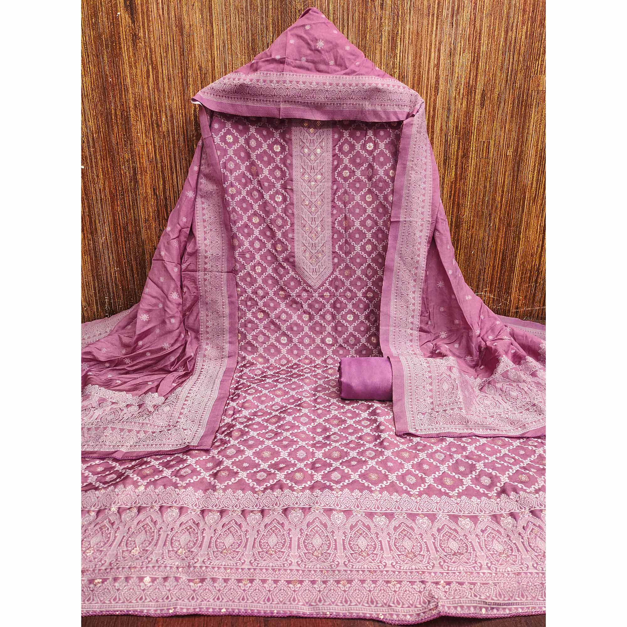 Banarasi Inspired Purple Jacquard Fabric for Elegant Ensembles