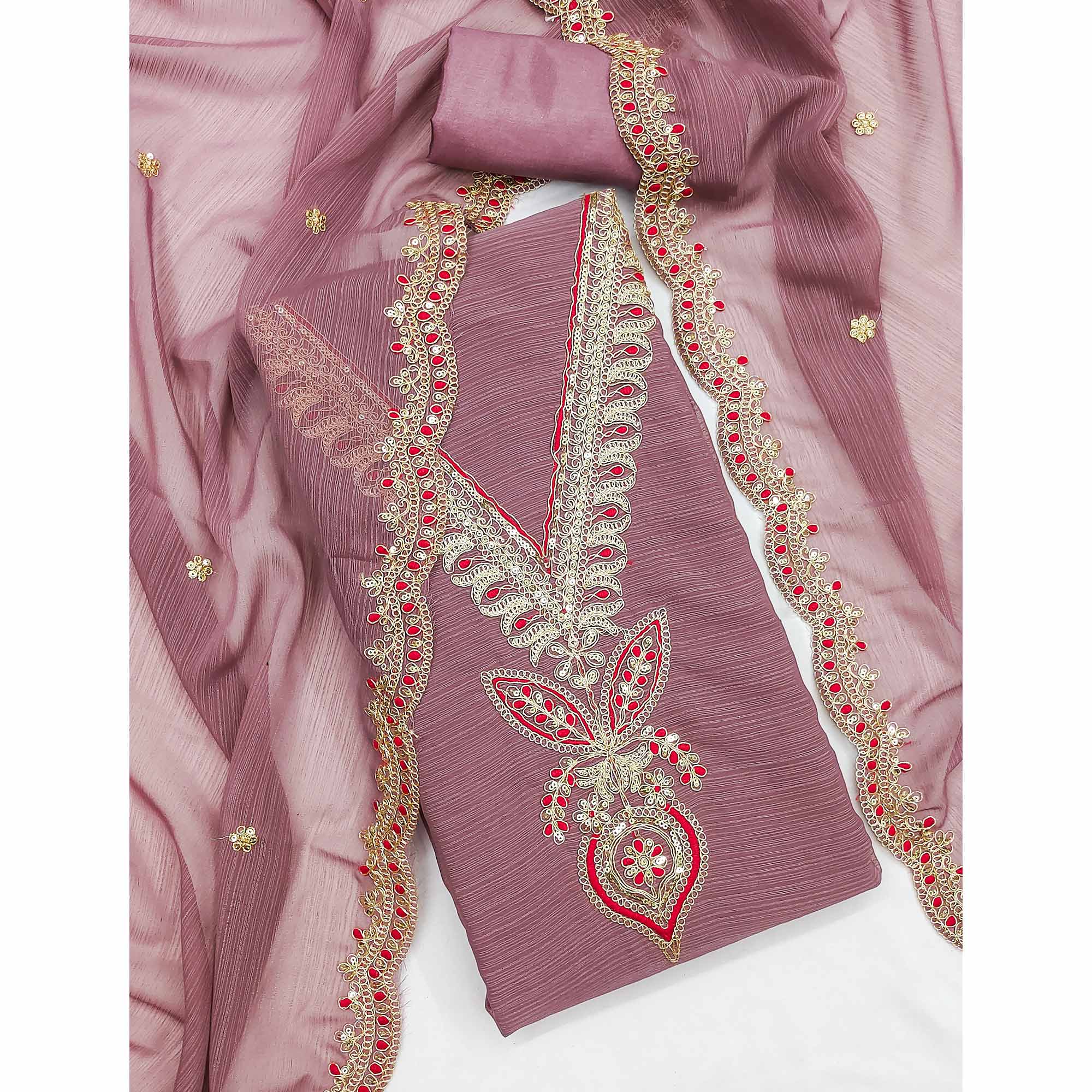 Onion Pink Ensemble In Zomato Art Silk Adorned With Cording Floral Embroidery & Sparkling Sequins