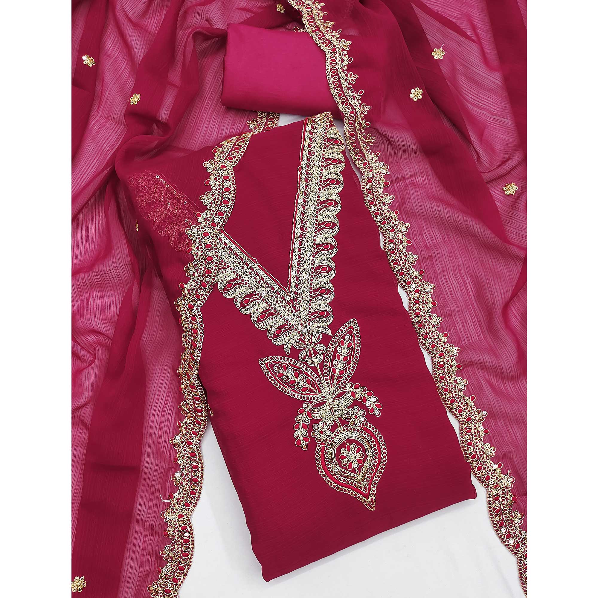 Pink Ensemble In Zomato Art Silk Adorned With Cording Floral Embroidery & Sparkling Sequins