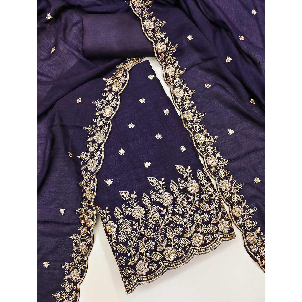 Blue Vichitra Silk Dress Material with Rich Threadwork