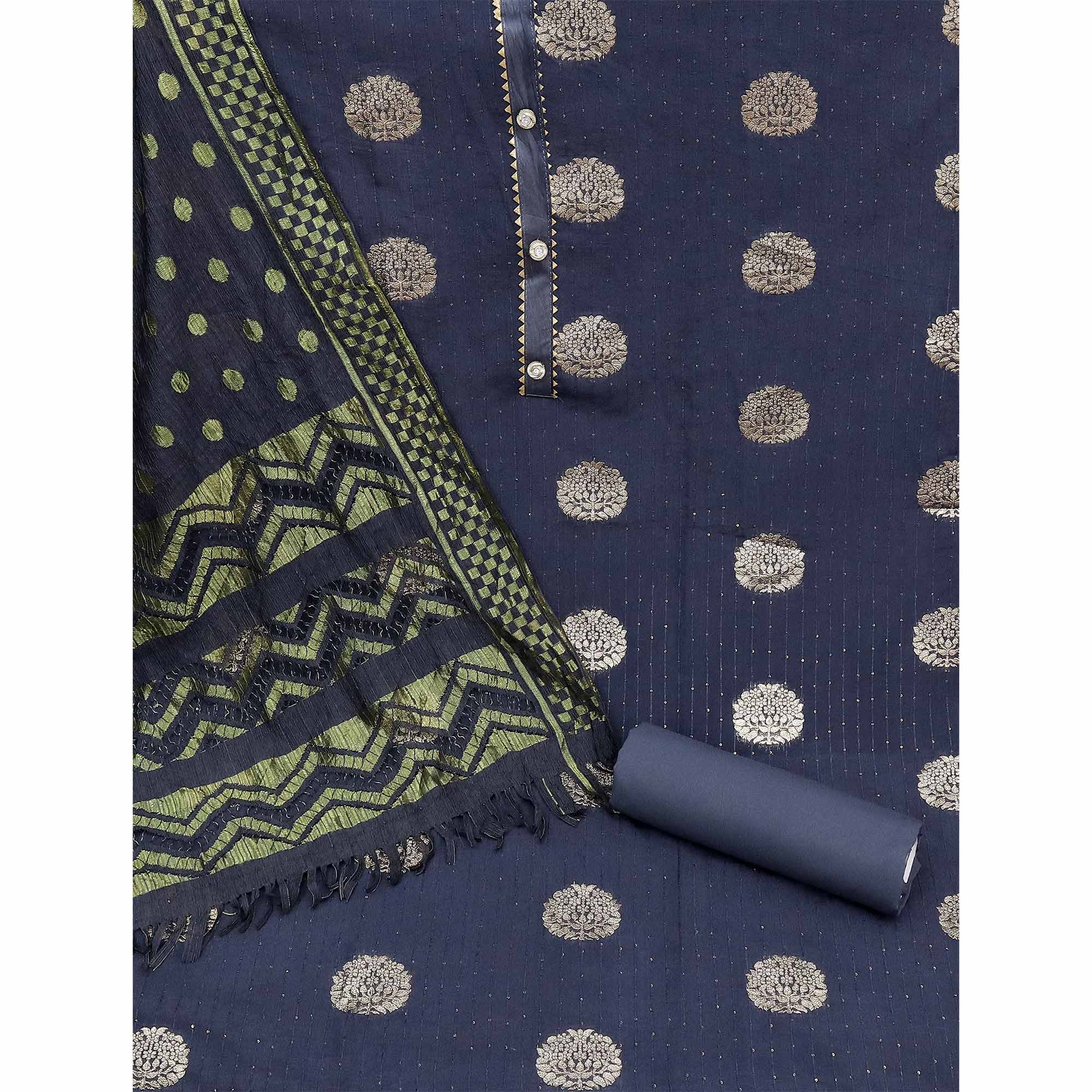 Grey Woven Jacquard Dress Material