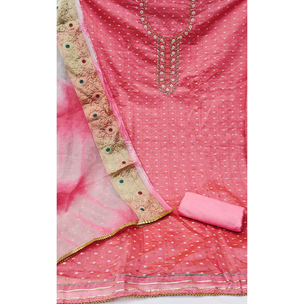 Pink Woven With Handwork Modal Dress Material