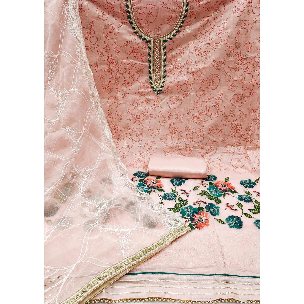 Peach Floral Printed Modal Dress Material