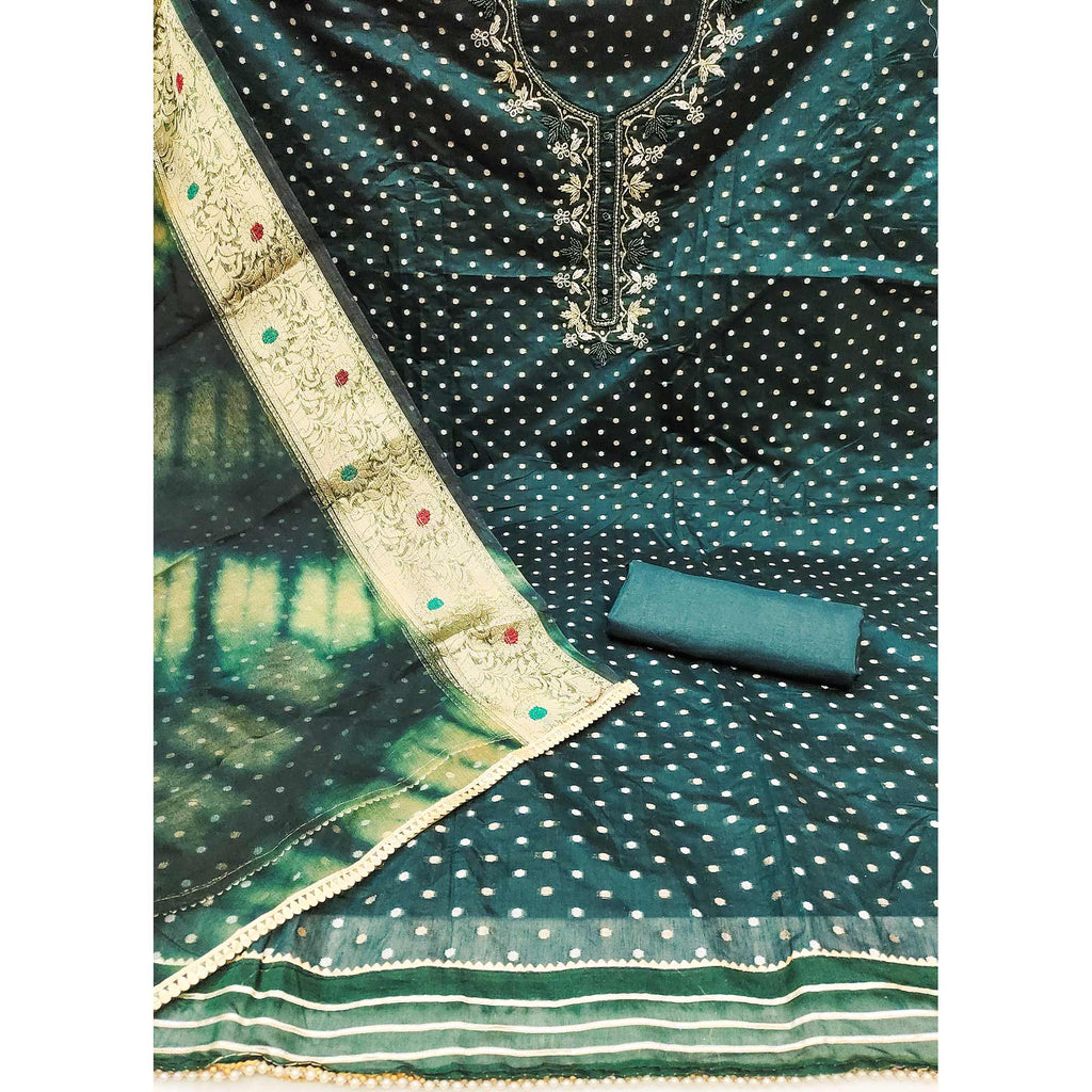 Morpich Woven With Handwork Chanderi Silk Dress Material