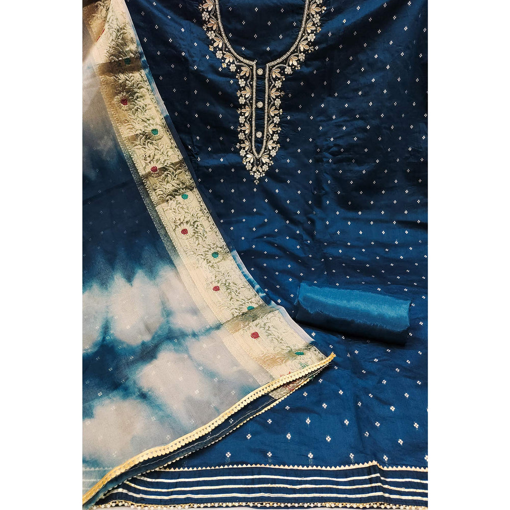 Morpich Woven With Handwork Chanderi Silk Dress Material